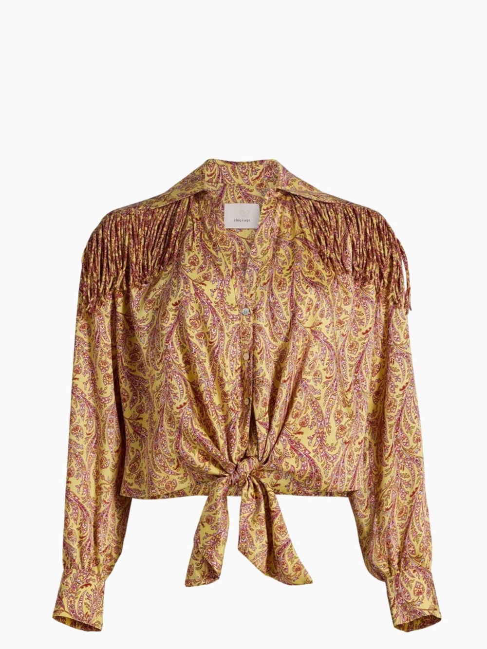 CINQ À SEPT - Marianna Charming Paisley Tie-Waist Crop Top blouse